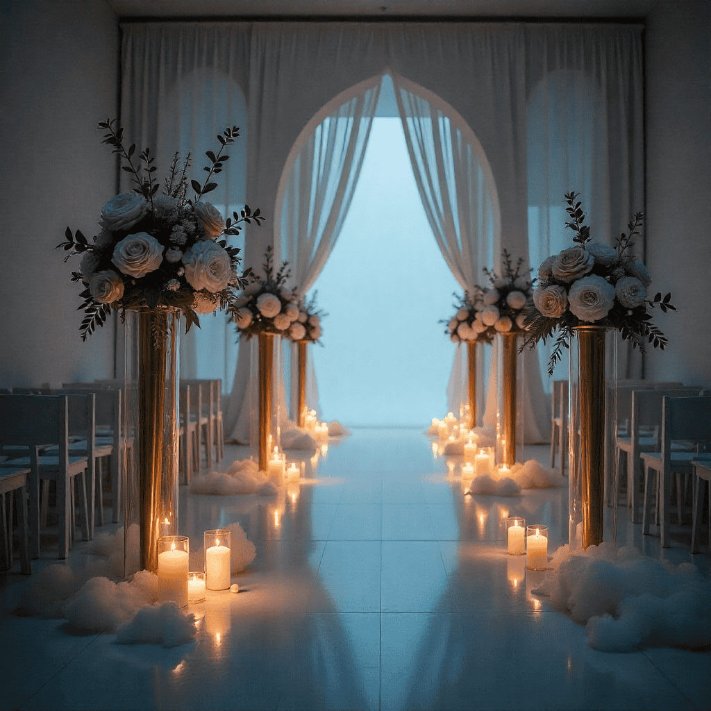 Lush flower wall installation with roses and greenery