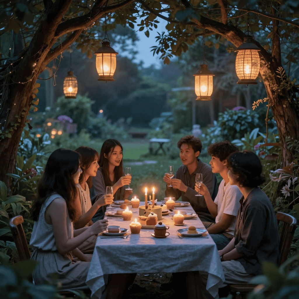 Modern birthday celebration with balloon garland